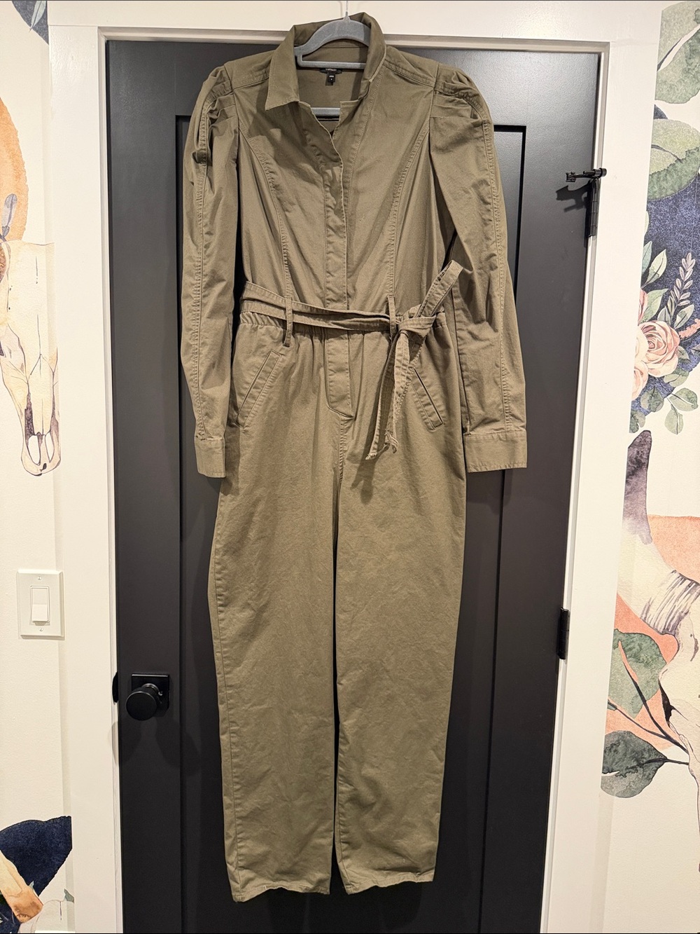 Express Olive Utility Jumpsuit with Tie Belt